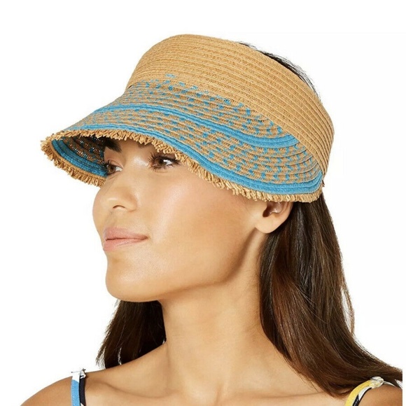 INC Printed Tweed Stripe Frayed Edge Visor (Blue) - Picture 1 of 5